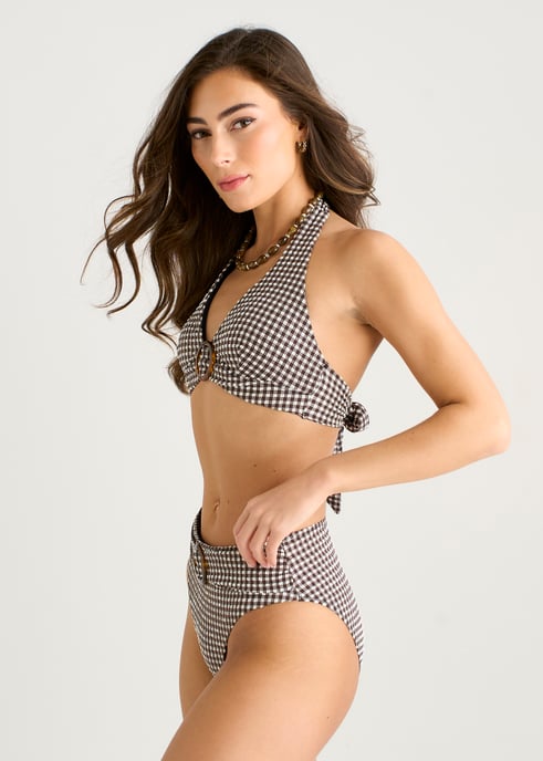 Braunes Bikini-Höschen aus Seersucker mit Gingham-Muster - Image 3