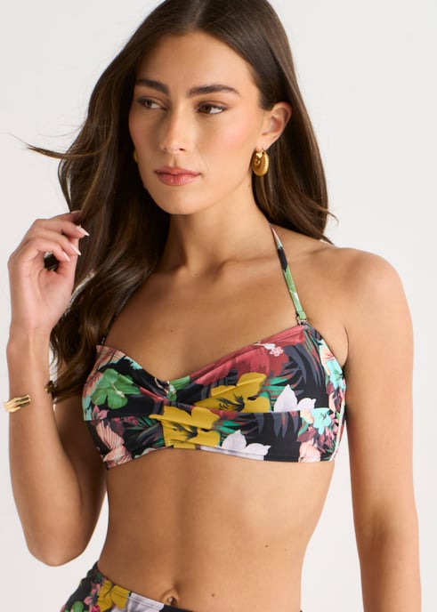 Bikini-Oberteil mit tropischem Blumenmuster und gedrehter Vorderseite - Image 2