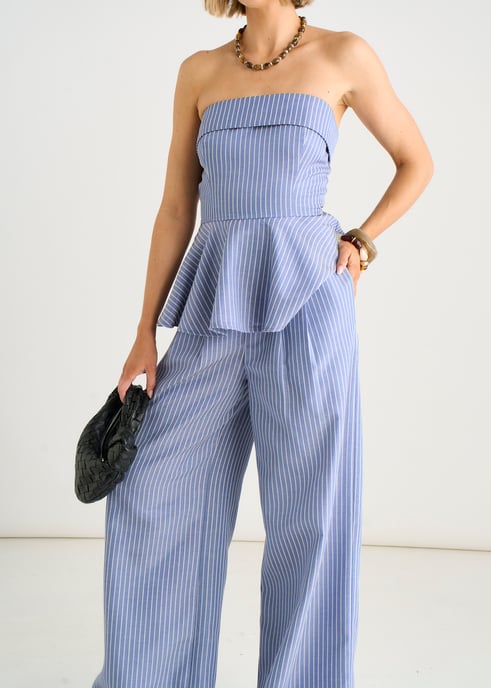 Blaue elegante Hose mit weitem Bein und Falten vorne - Image 2