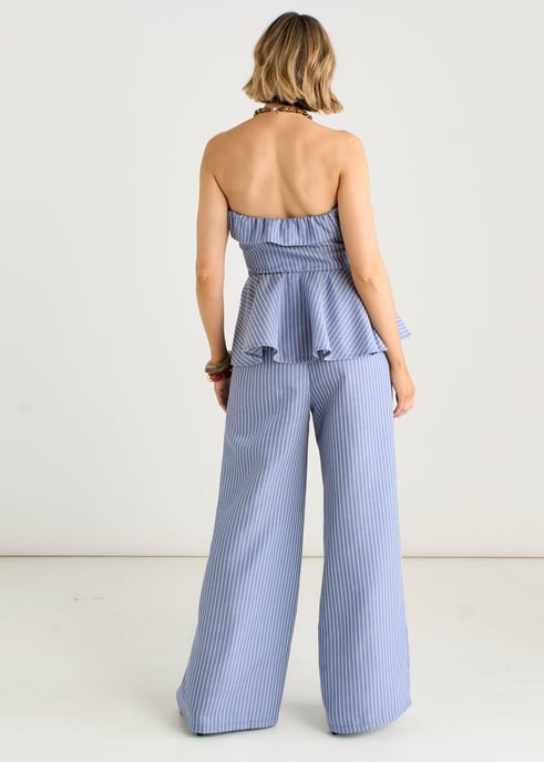 Blaue elegante Hose mit weitem Bein und Falten vorne - Image 4