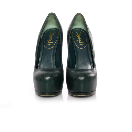 Yves Saint Laurent, grüne Tribtoo Plateau-Pumps aus Leder. - Image 4