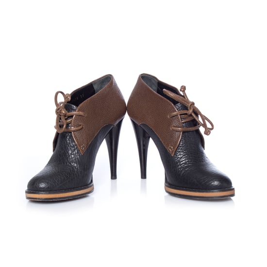 Balenciaga, Khaki/schwarze Leder-Schnürstiefeletten. - Image 3