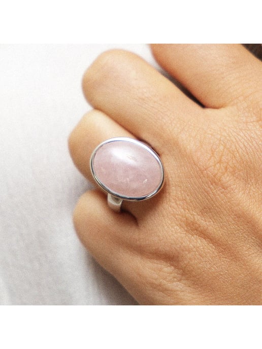 Zeeme Gemstones Ring Silber 925 rhodiniert mit echtem Rosaquarz 20x15mm - Image 1