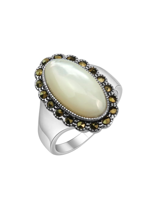 Zeeme Gemstones Ring Silber 925 oxydiert mit weißem Perlmutt und 18 Markasit-Steinen - Image 2