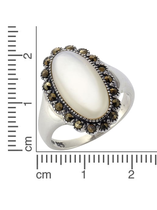 Zeeme Gemstones Ring Silber 925 oxydiert mit weißem Perlmutt und 18 Markasit-Steinen - Image 4