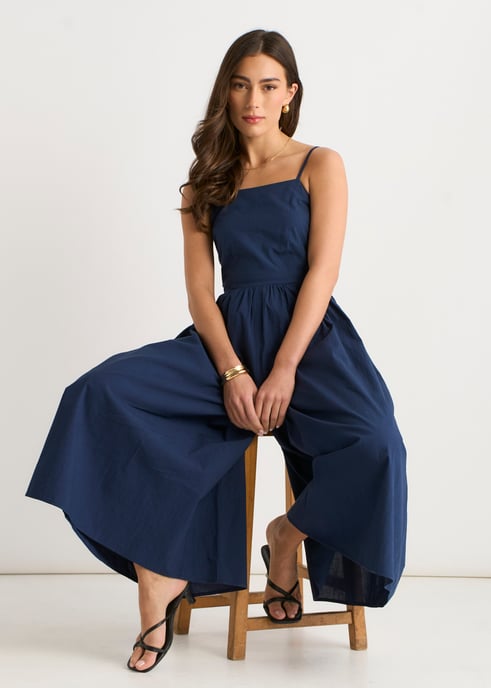 Marineblauer Jumpsuit mit weitem Bein und Riemchen - Image 2
