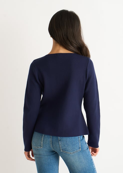 Marineblaue Strickjacke mit goldenen Knöpfen und Rippmuster - Image 4