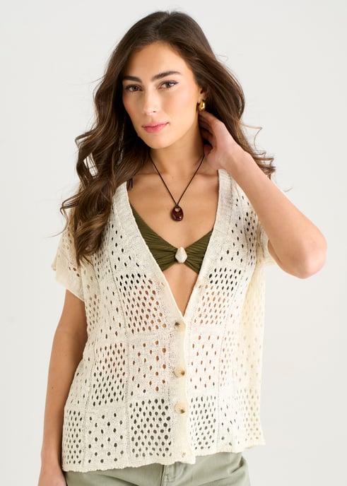 Beigefarbene Strickjacke mit Knopfleiste - Image 2
