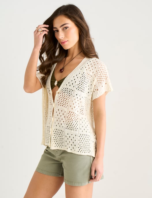 Beigefarbene Strickjacke mit Knopfleiste - Image 3