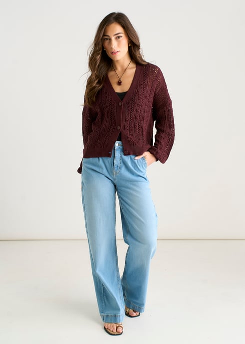 Lange Ärmel-Strickjacke in Schokoladenbraun - Image 1