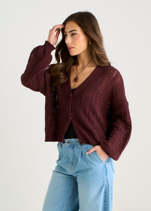 Lange Ärmel-Strickjacke in Schokoladenbraun - Image 2