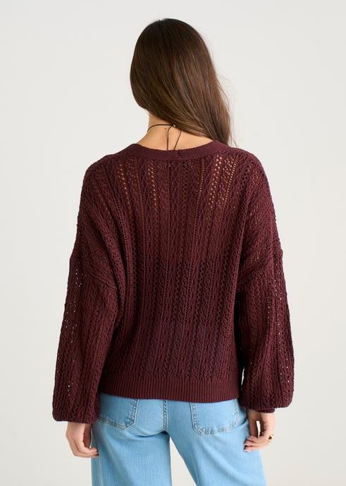 Lange Ärmel-Strickjacke in Schokoladenbraun - Image 3