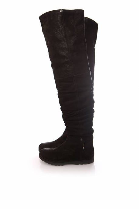 Prada, schwarze, lange Lederstiefel mit Knittereffekt. - Image 2