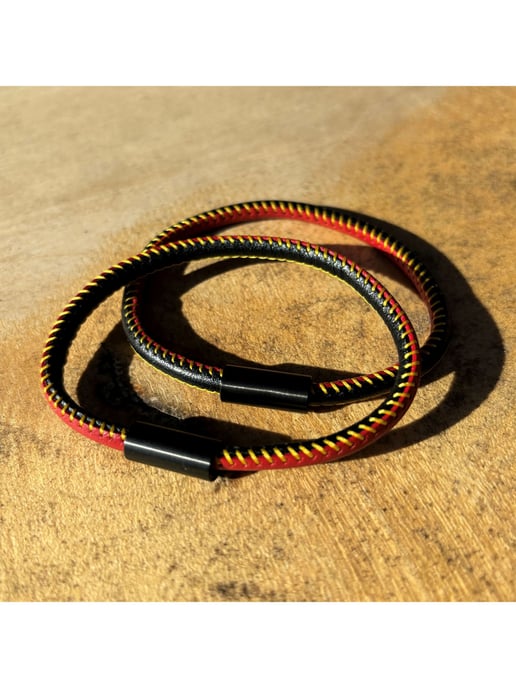 Zeeme Stainless Steel Armband echt Leder mit Deutschland-Farben 23cm - Image 5