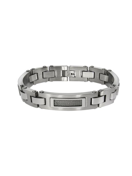 Zeeme Stainless Steel Armband Edelstahl poliert matt mit Stahlseil 21,5cm lang - Image 1