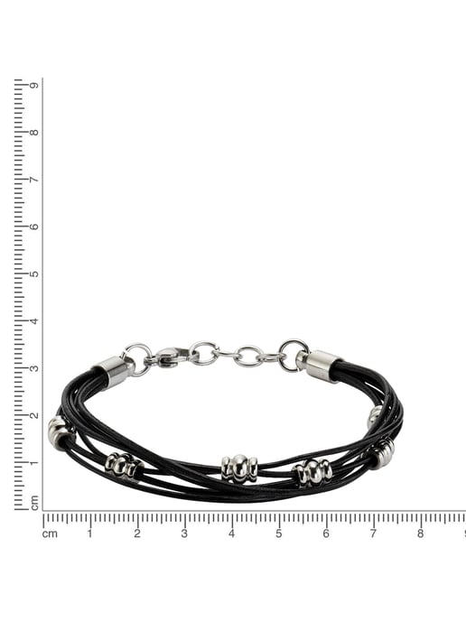 Zeeme Stainless Steel Armband Leder schwarz mit Stahlkugeln 19,5+2cm lang - Image 2
