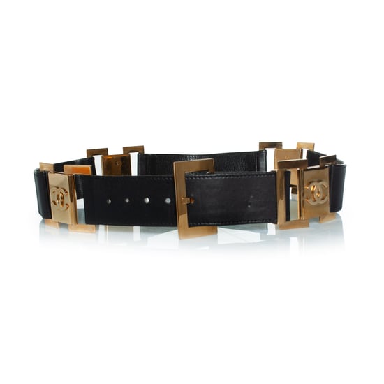 Chanel, Vintage-Gürtel aus schwarzem Leder mit Logo - Image 1