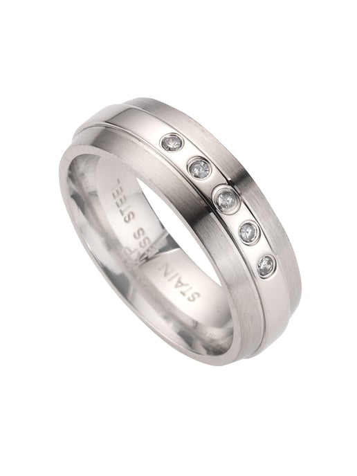 Zeeme Stainless Steel Ring Edelstahl glanz/matt mit weißem Zirkonia - Image 1