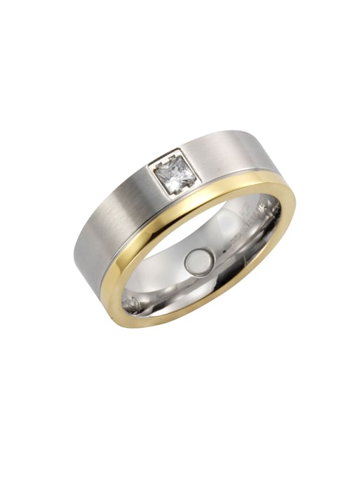 Zeeme Stainless Steel Ring Edelstahl zweifarbig glanz/mattiert mit weißem Zirkonia - Image 1