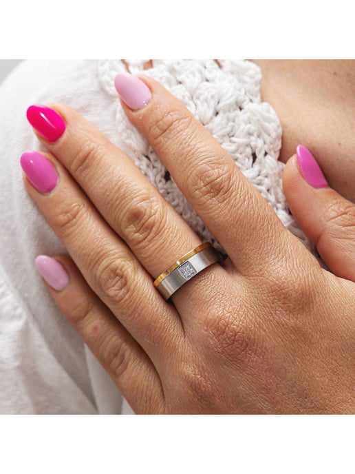 Zeeme Stainless Steel Ring Edelstahl zweifarbig glanz/mattiert mit weißem Zirkonia - Image 2