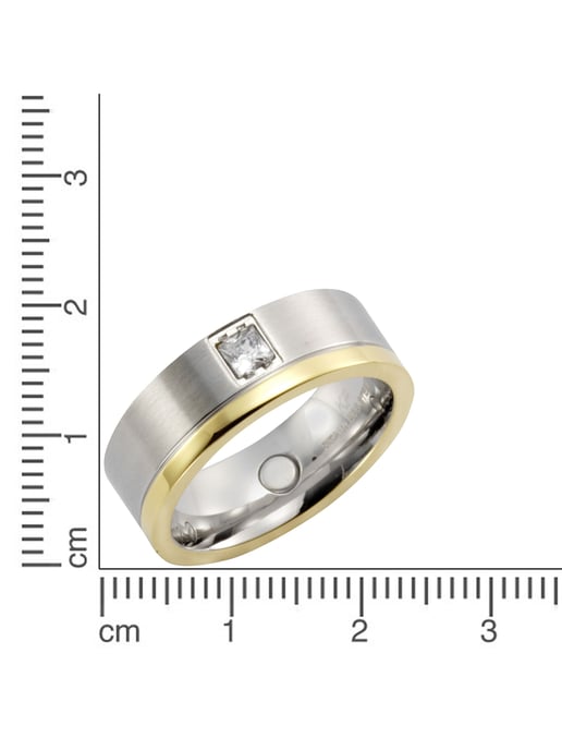 Zeeme Stainless Steel Ring Edelstahl zweifarbig glanz/mattiert mit weißem Zirkonia - Image 3