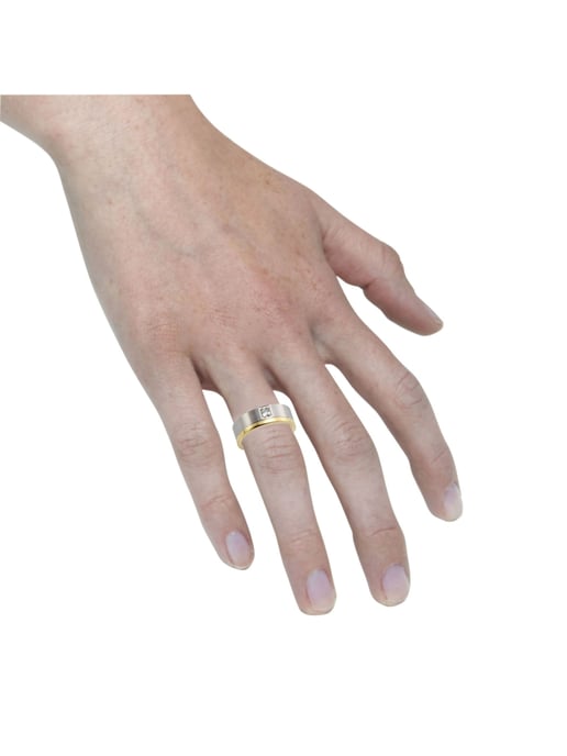 Zeeme Stainless Steel Ring Edelstahl zweifarbig glanz/mattiert mit weißem Zirkonia - Image 4