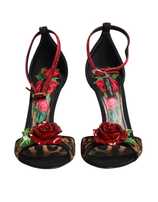 Dolce & Gabbana Braune Leoparden-Kristall-Rosen-Sandalen Schuhe - Image 3