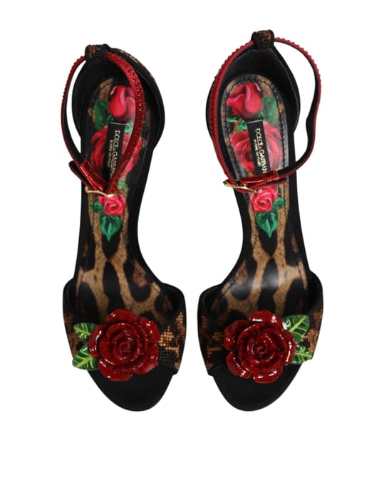Dolce & Gabbana Braune Leoparden-Kristall-Rosen-Sandalen Schuhe - Image 4