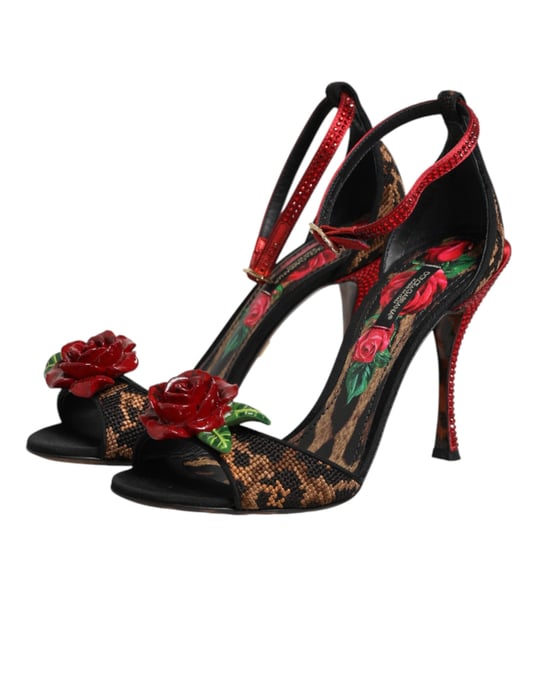Dolce & Gabbana Braune Leoparden-Kristall-Rosen-Sandalen Schuhe - Image 5
