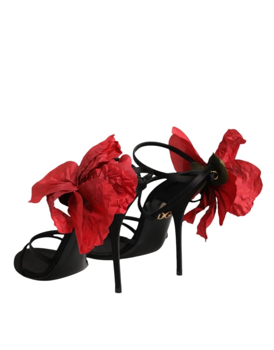 Dolce & Gabbana Schwarze Leder Sandalen mit Blumen-Absätzen - Image 6