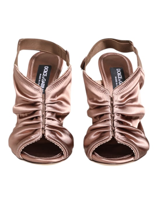 Dolce & Gabbana Bronze Satin Raffung Slingback Sandalen Schuhe - Image 3