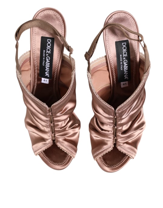 Dolce & Gabbana Bronze Satin Raffung Slingback Sandalen Schuhe - Image 4