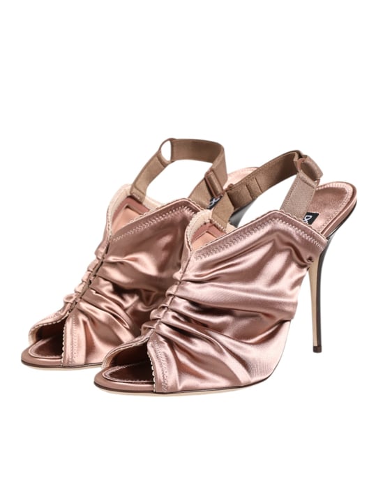 Dolce & Gabbana Bronze Satin Raffung Slingback Sandalen Schuhe - Image 5