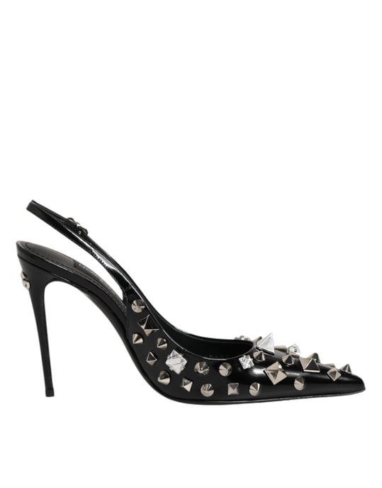 Dolce & Gabbana Schwarze Nieten-Leder-Heels Slingback-Schuhe - Image 2