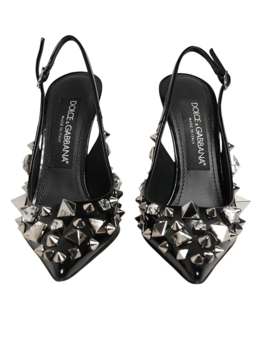 Dolce & Gabbana Schwarze Nieten-Leder-Heels Slingback-Schuhe - Image 3