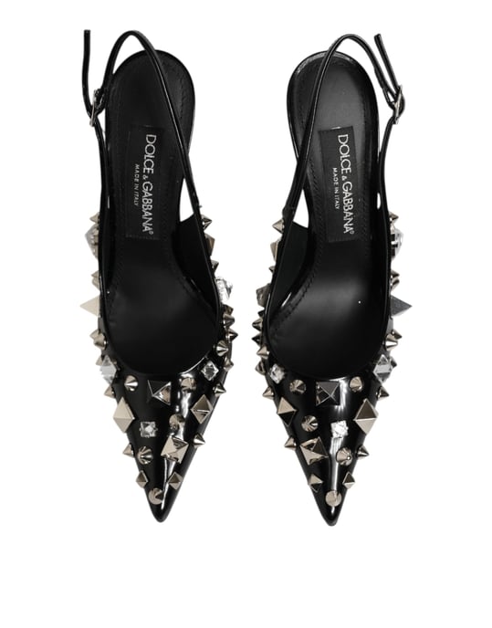 Dolce & Gabbana Schwarze Nieten-Leder-Heels Slingback-Schuhe - Image 4