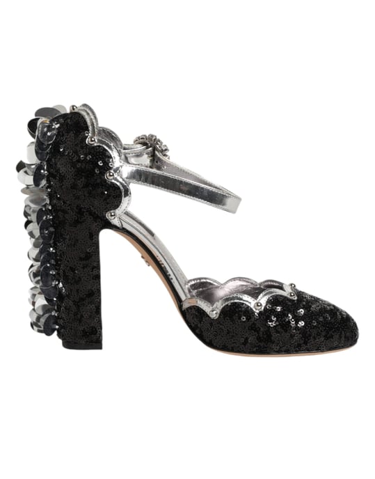 Dolce & Gabbana Schwarze Pailetten Riemchensandalen Schuhe - Image 1
