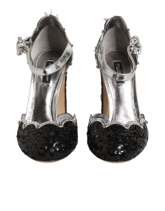 Dolce & Gabbana Schwarze Pailetten Riemchensandalen Schuhe - Image 3