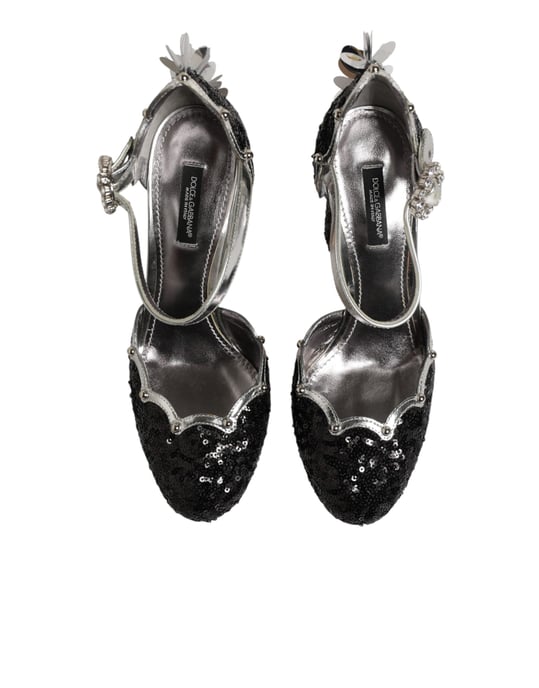Dolce & Gabbana Schwarze Pailetten Riemchensandalen Schuhe - Image 4