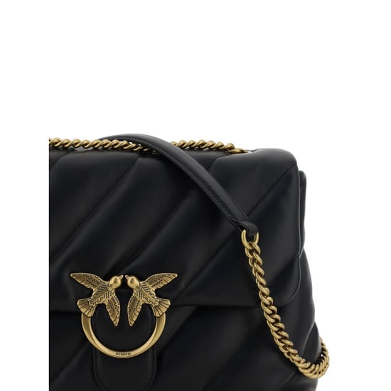 PINKO Schwarze Kalbsleder Bos Taurus Schultertasche - Image 4