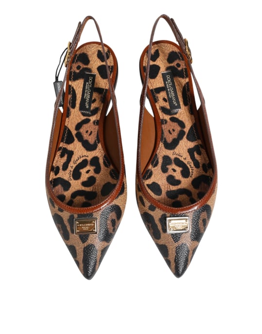 Dolce & Gabbana Braune Leoparden Slingback Ballerinas Sandalen Schuhe - Image 4