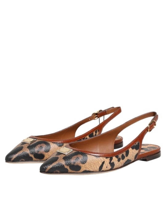 Dolce & Gabbana Braune Leoparden Slingback Ballerinas Sandalen Schuhe - Image 5