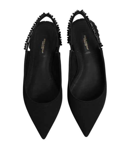 Dolce & Gabbana Kristallbesetzte Charmeuse Slingback-Schuhe - Schwarz - Image 4