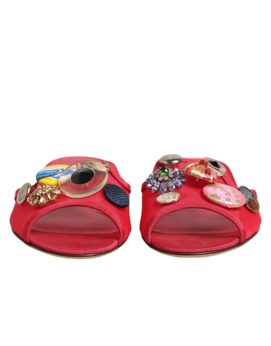 Dolce & Gabbana Rote Verzierte Ballerinas Slip-On Sandalen Schuhe - Image 3
