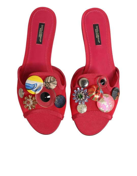 Dolce & Gabbana Rote Verzierte Ballerinas Slip-On Sandalen Schuhe - Image 4