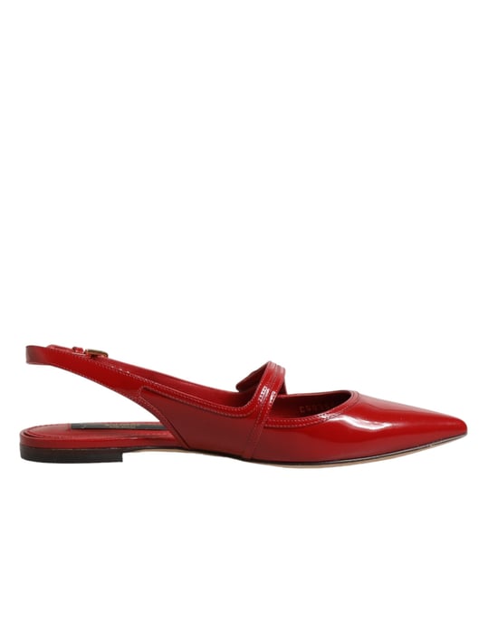 Dolce & Gabbana Rote Leder Slingback Flachsandalen Schuhe - Image 2