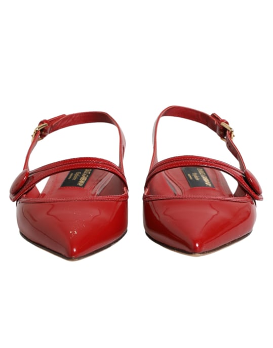 Dolce & Gabbana Rote Leder Slingback Flachsandalen Schuhe - Image 3
