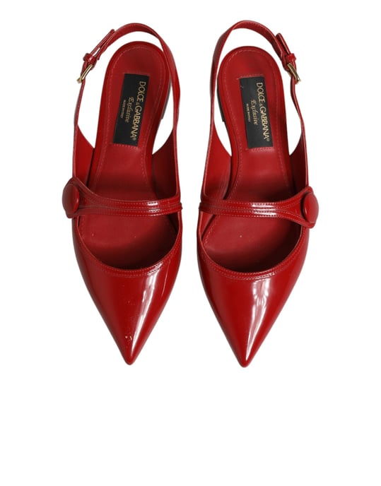 Dolce & Gabbana Rote Leder Slingback Flachsandalen Schuhe - Image 4