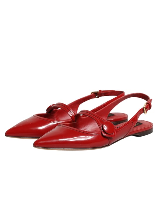 Dolce & Gabbana Rote Leder Slingback Flachsandalen Schuhe - Image 5