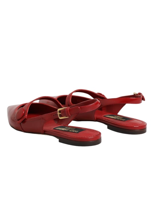 Dolce & Gabbana Rote Leder Slingback Flachsandalen Schuhe - Image 6